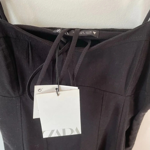 Zara Linen Blend Corset Midi Dress Black Bloggers Fav Sz Small NWT - Picture 10 of 12
